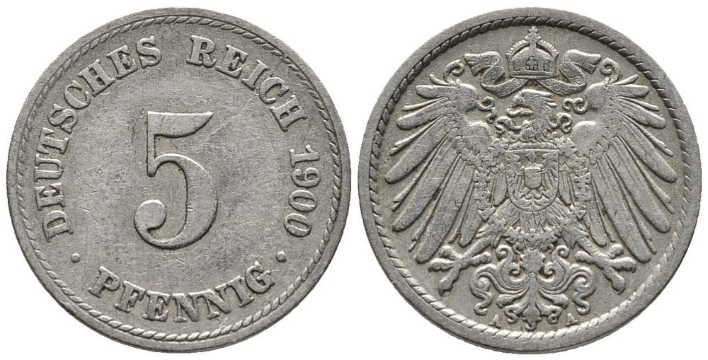 ГЕРМАНИЯ 5 ПФЕННИГОВ 1900 A KM 11, J. 12 медно-никель 39-747