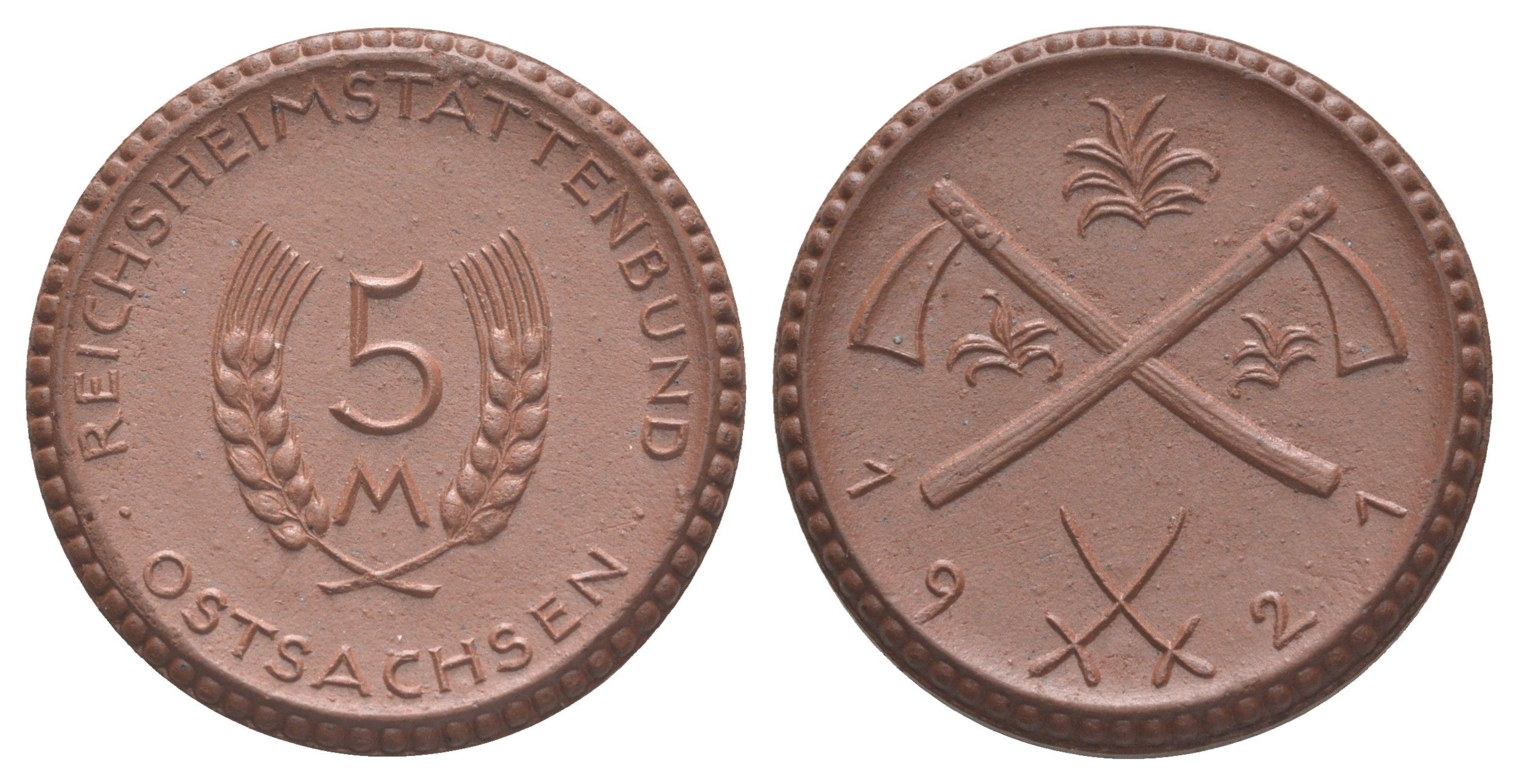 Восточная Саксония 5 марок 1921 Scheuch 391a фарфор 1094-10-35