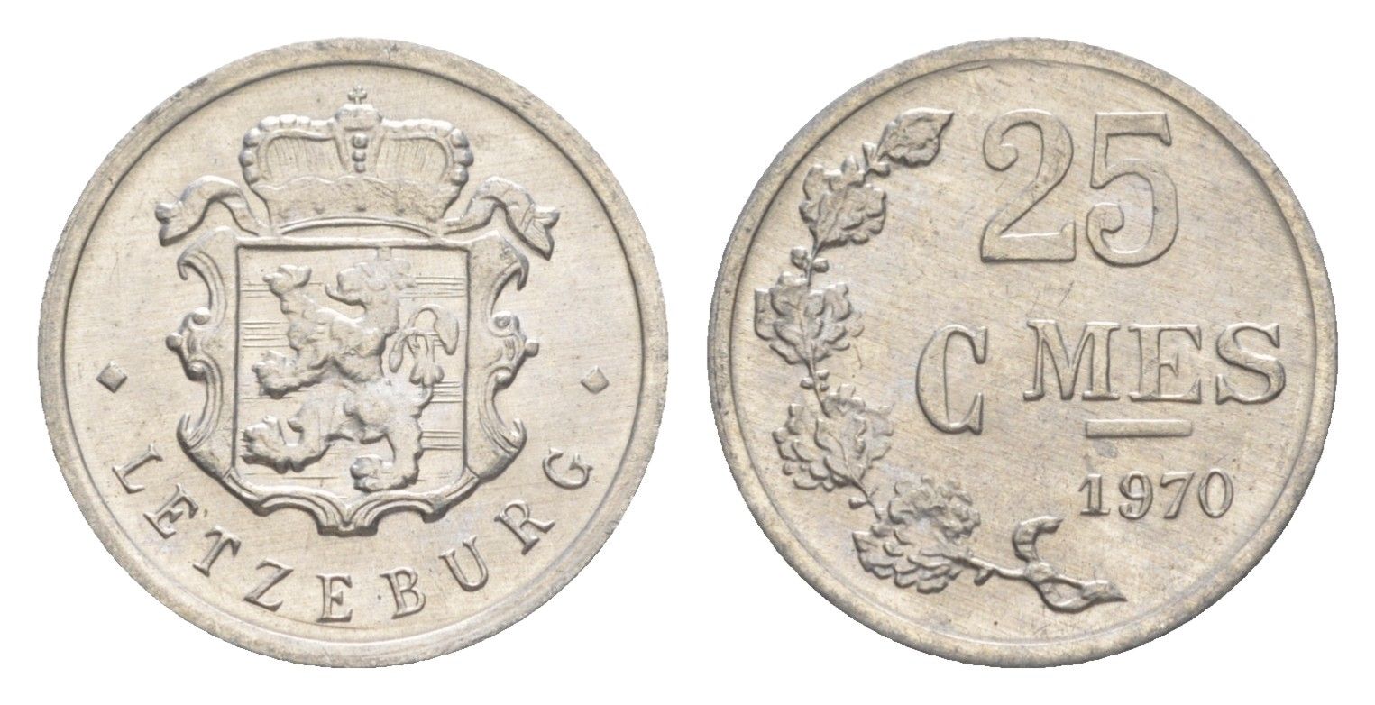 Люксембург 25 сантимов 1970 Герцог Жан (1964-1999) KM 45a алюминий 4643-526