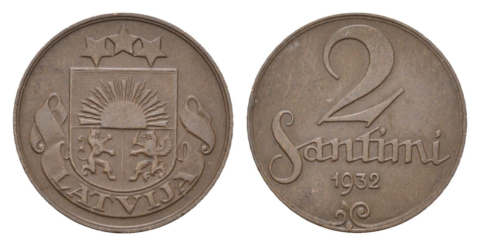 Латвия 2 сантима 1932 KM 2 бронза 4679-239