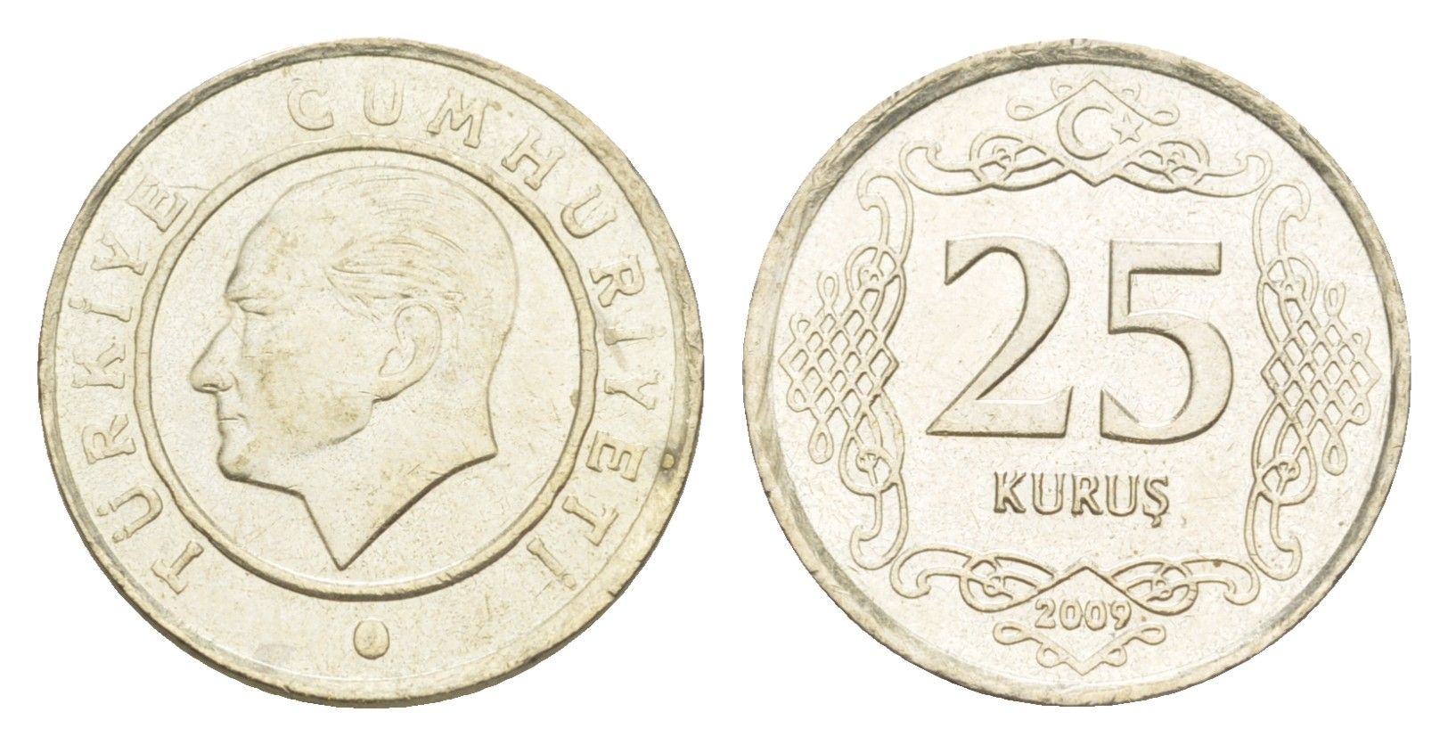 Турция 25 курушей 2009 Кемаль Ататюрк KM 1242 медно-никель 4647-626