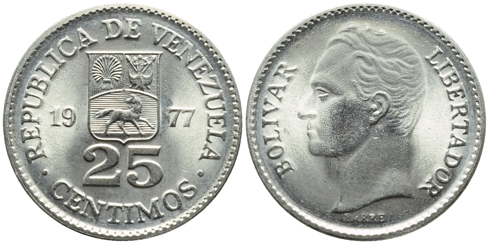 Венесуэла 25 сентимо 1977 Симон Боливар KM 50.2 никель 4392-952