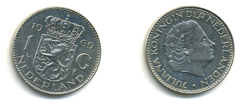 Нидерланды 1 гульден 1969 Юлиана (1948-1980) KM 184a никель 83-756