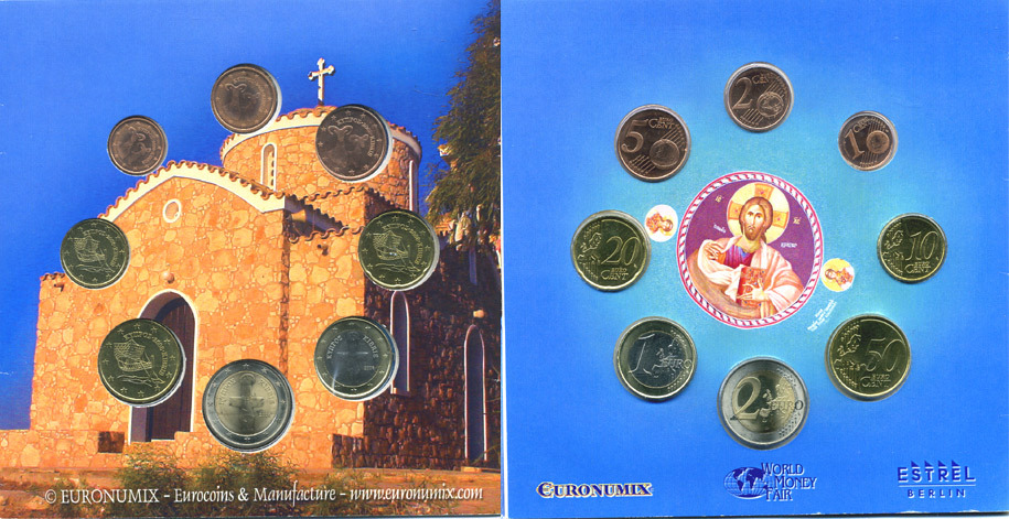 Кипр евронабор из 8 монет 2008 WORLD MONEY FAIR, в оригинальном картонном буклете  биметалл  UNC  1181-3-04