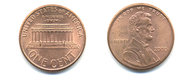 США 1 ЦЕНТ 2000 ЛИНКОЛЬН KM 201b цинк плакированный медью 86-419