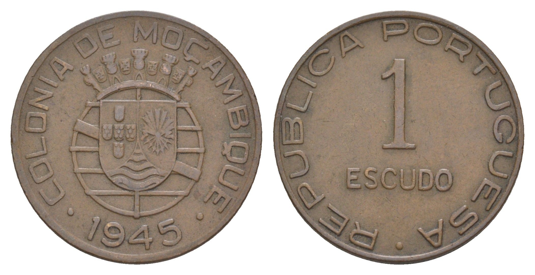 Мозамбик 1 эскудо 1945 KM 74 бронза 4652-125