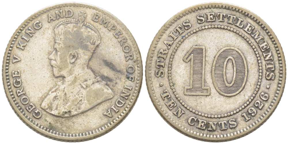 Стрейтс-Сетлментс 10 центов 1926 Георг V (1910-1936) KM 29b серебро 218-849