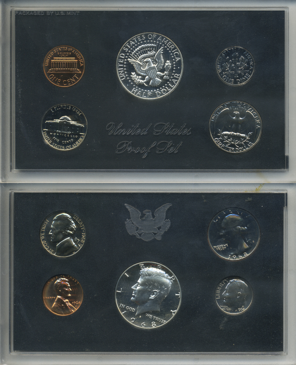 США официальный набор из 5 монет 1968 S, набор президентов, в пластике, оригинальная коробка, Кеннеди PROOF 00-00