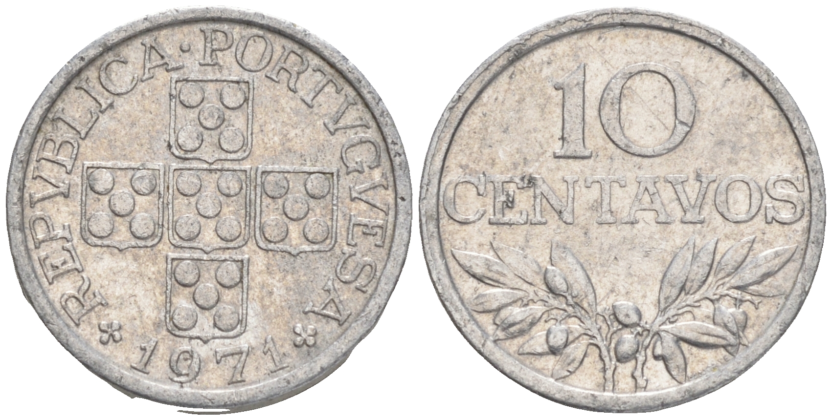 ПОРТУГАЛИЯ 10 СЕНТАВО 1971 KM 594 алюминий 192-344