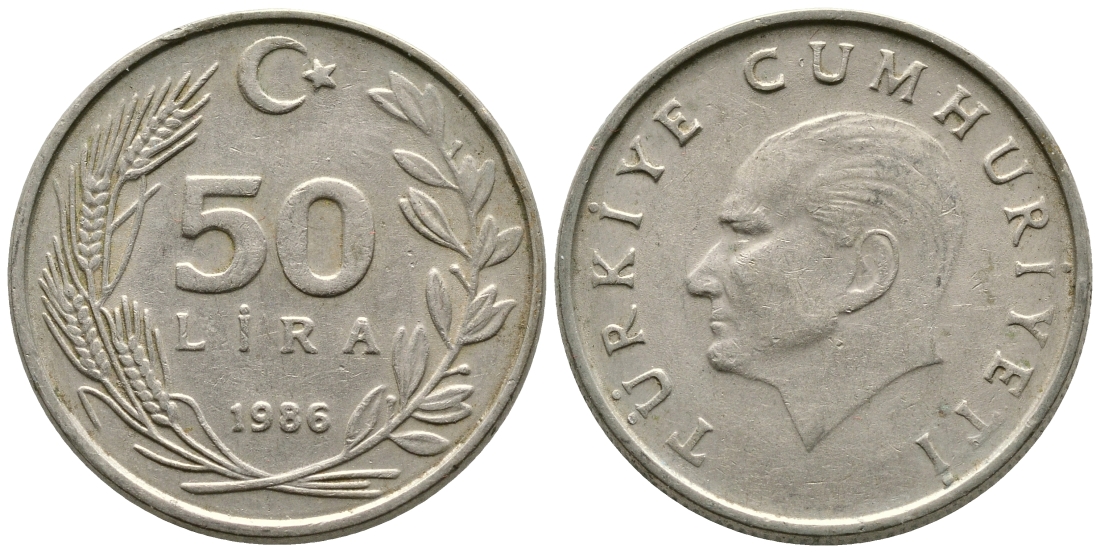 Турция 50 лир 1986 Кемаль Ататюрк KM 966 медь никель цинк 29-1257