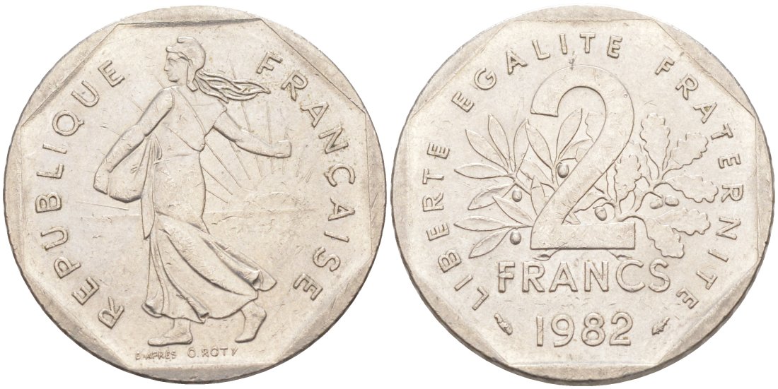 Франция 2 франка 1982 KM 942.1 никель 63-611