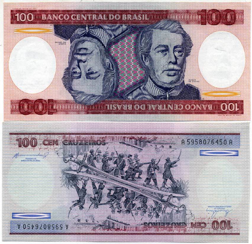 БРАЗИЛИЯ 100 КРУЗЕЙРО 1984 ПОДПИСЬ 21, ГЕОРЦОГ КАКСИАС Pick 198b бумага UNC (ПРЕСС) 7551-23-1-1