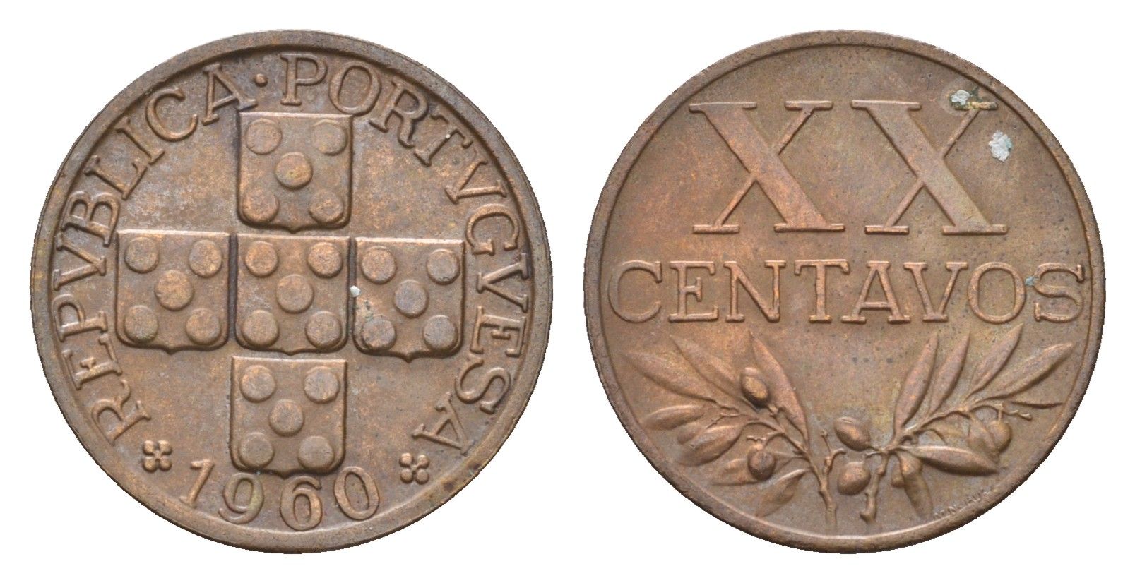 Португалия 20 сентаво 1960 KM 584 бронза 4679-524