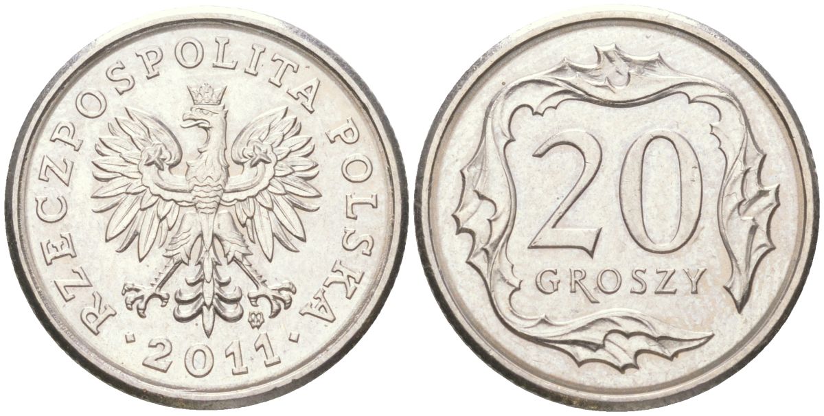 Польша 20 грошей 2011 Y 280 медно-никель UNC 4614-333