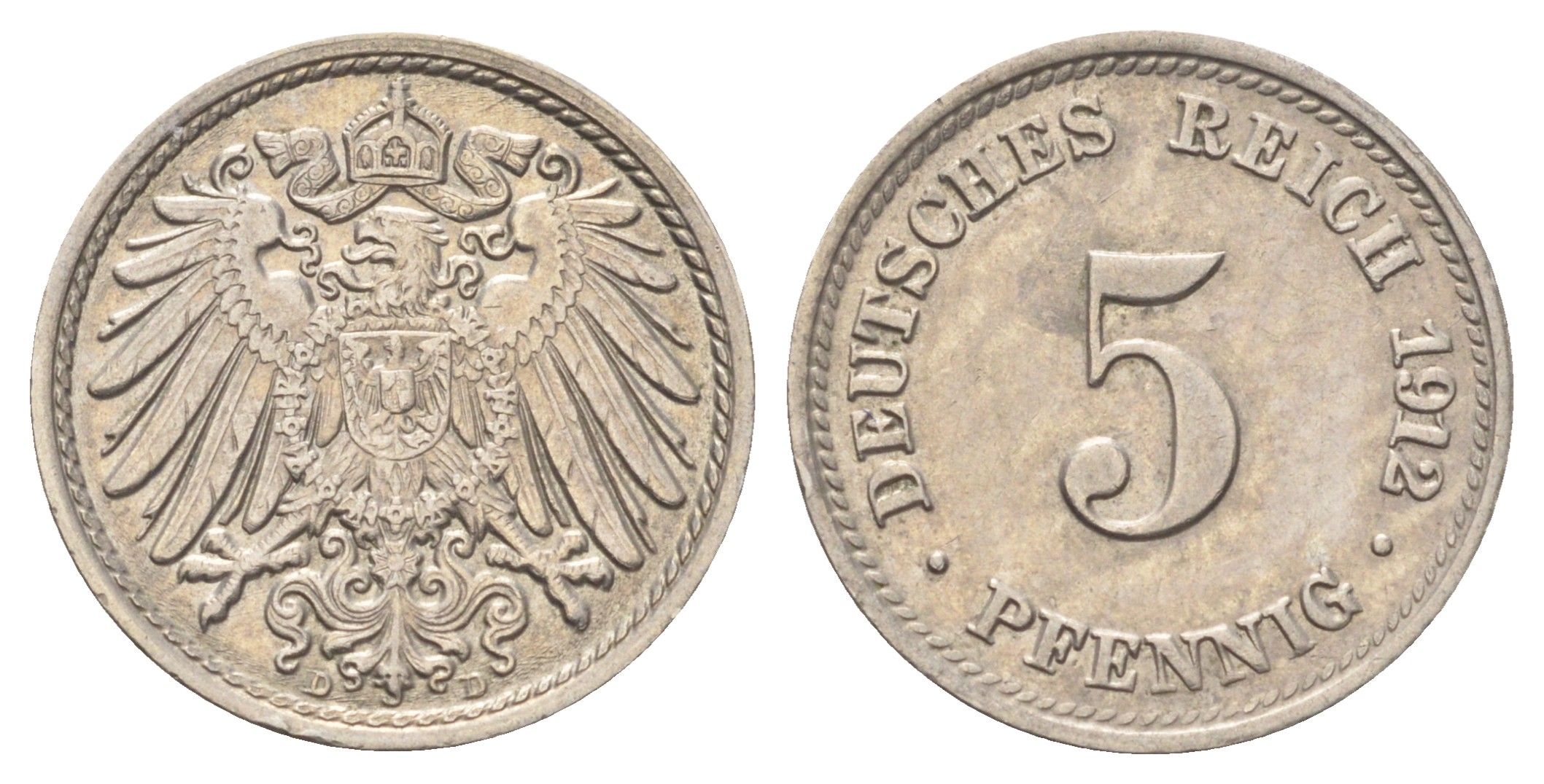 Германия 5 пфеннигов 1912 D KM 11, J. 12 медно-никель 4701-1053