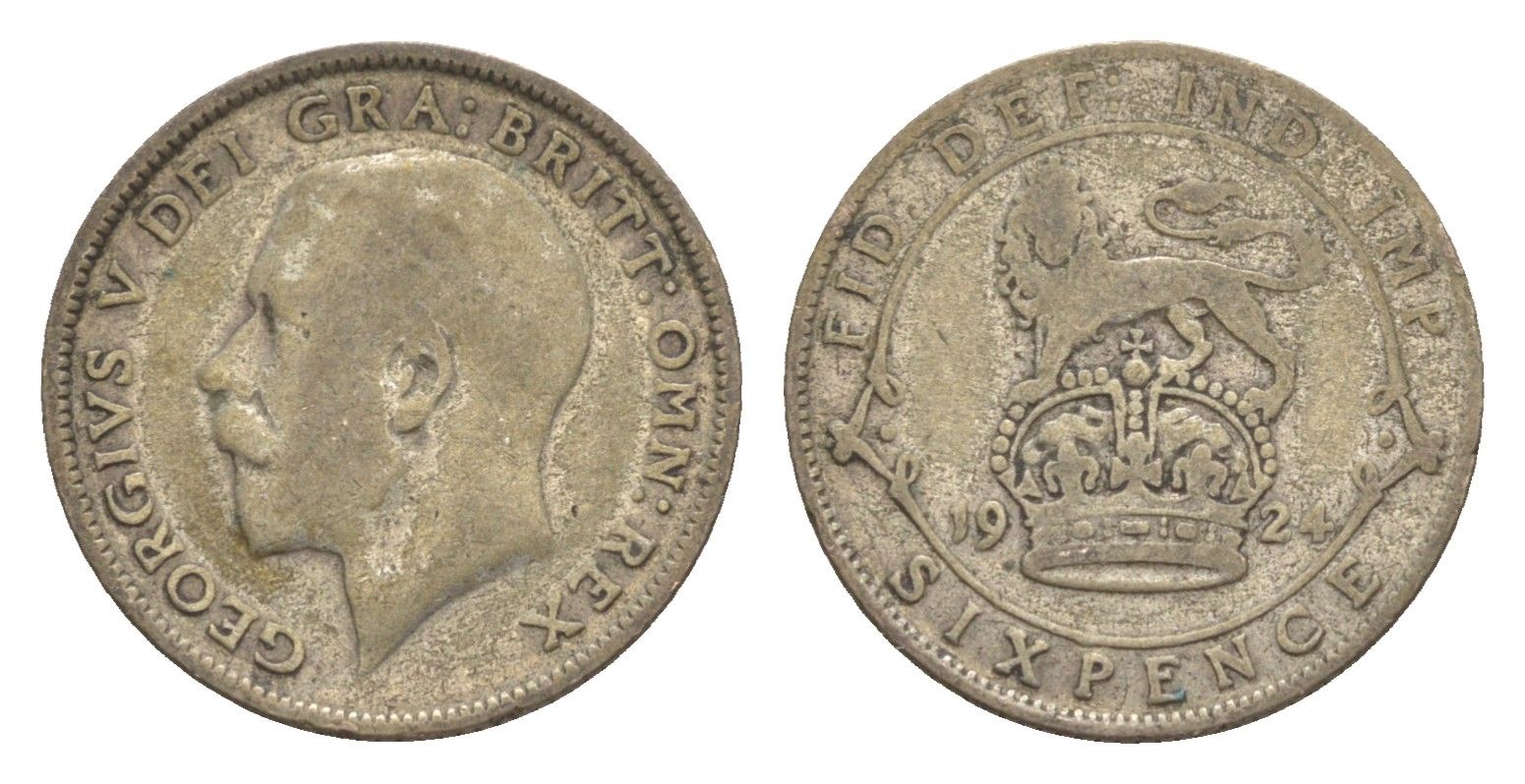 Великобритания 6 пенсов 1924 Георг V (1910-1936) KM 815a.1, Spink 4024 серебро 4649-615