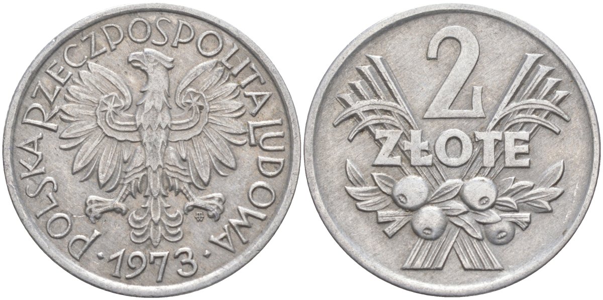 Польша 2 злотых 1973 MW KM 46 алюминий 4519-134