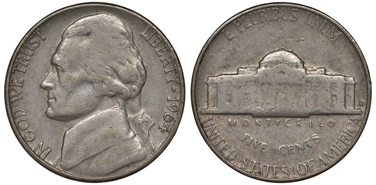 США 5 центов 1964 Джеферсон KM А192 медно-никель 4128-615