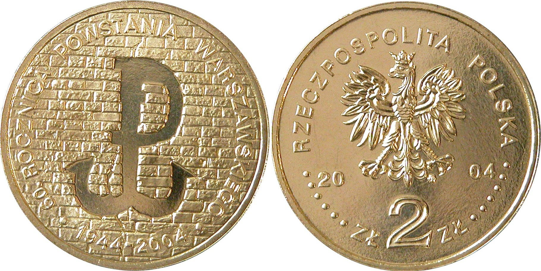 Польша 2 злотых 2004 MW, 60 лет Варшавскому восстанию 1944 года KM 496 нордик  UNC  3996-226