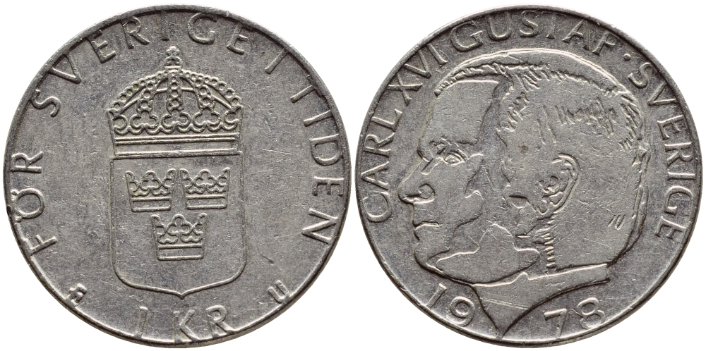 Швеция 1 крона 1978 Карл XVI Густав (1973- ) KM 852 медь плакированная медно-никелем 4397-912