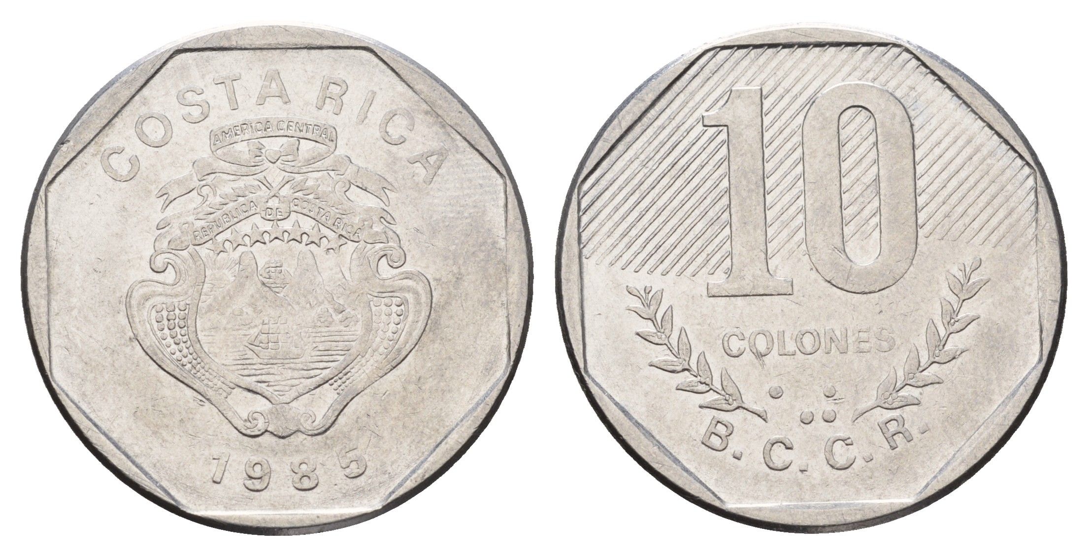 Коста-Рика 10 колонов 1985 KM 215.2 нержавеющая сталь 183-947