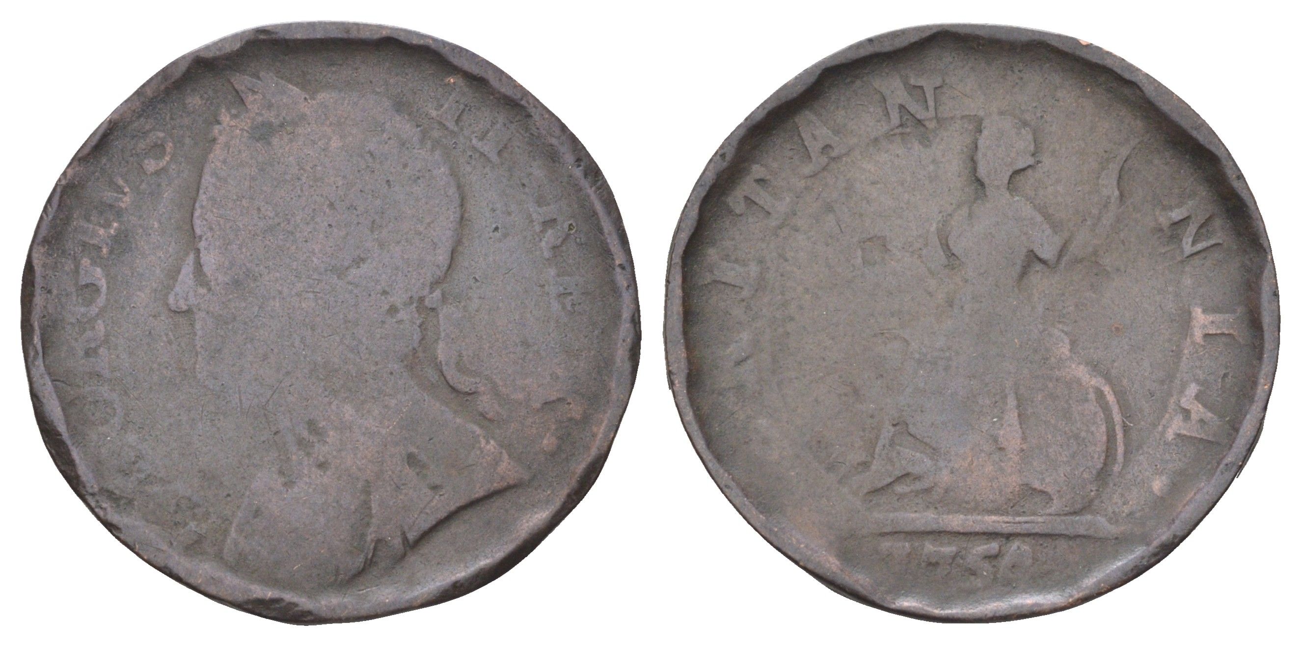 Великобритания 1 фартинг 1754 Георг II (1727-1760) KM 581.2, Spink 3722 медь 4708-617