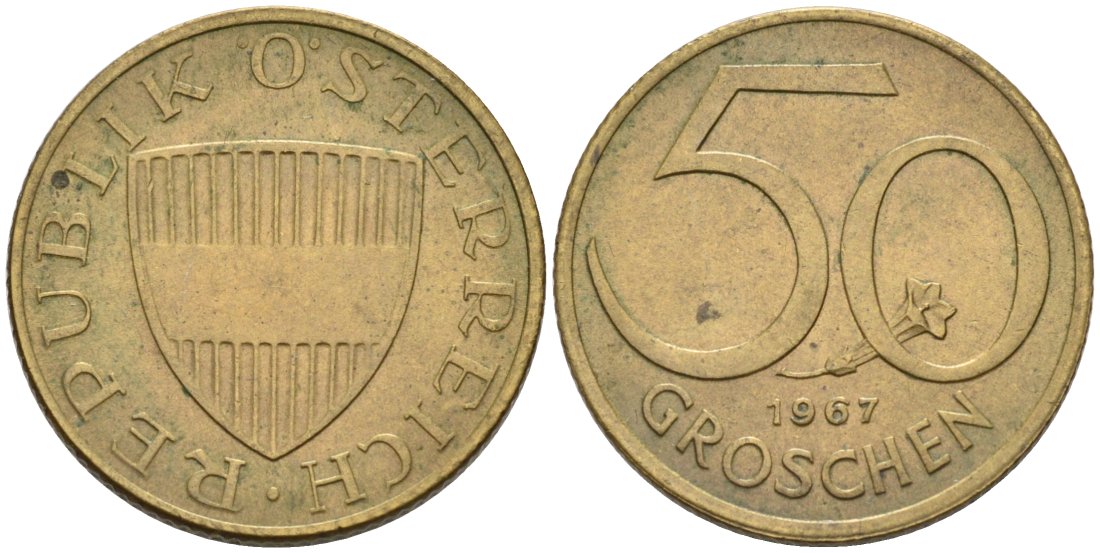 Австрия 50 грошей 1967 KM 2885 алюминиевая бронза 4567-412