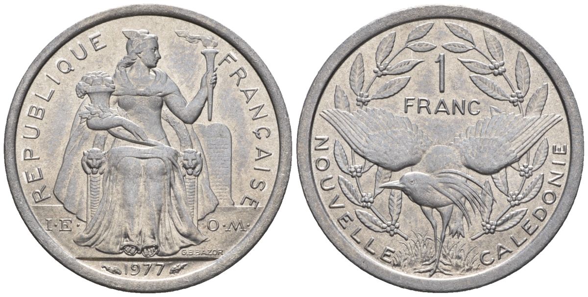 Французская Новая Каледония 1 франк 1977  KM 10 алюминий  UNC  4610-517