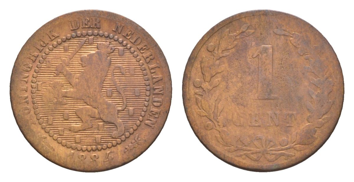 Нидерланды 1 цент 1884 Виллем III (1849-1890) KM 107 бронза 71-1021