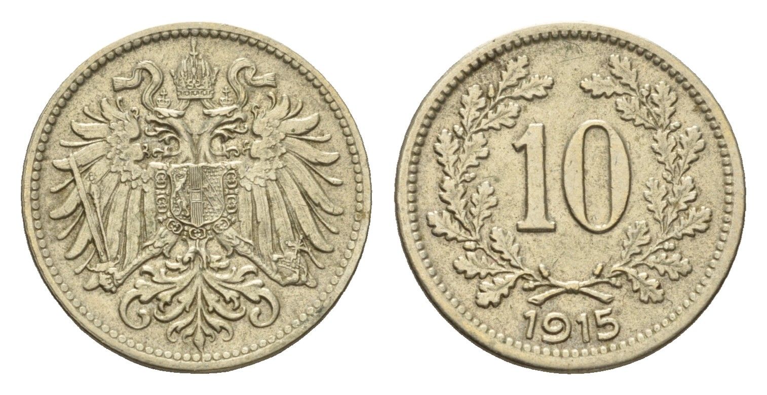 Австрия 10 геллеров 1915 Франц Иосиф I (1848-1916) KM 2822 медь цинк никель 66-624