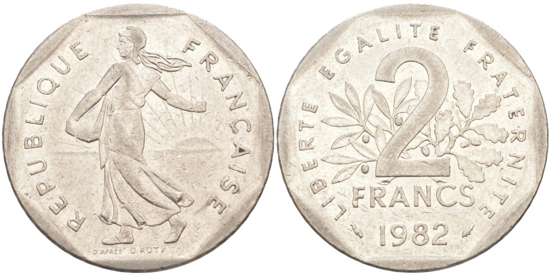Франция 2 франка 1982 KM 942.1 никель 63-457