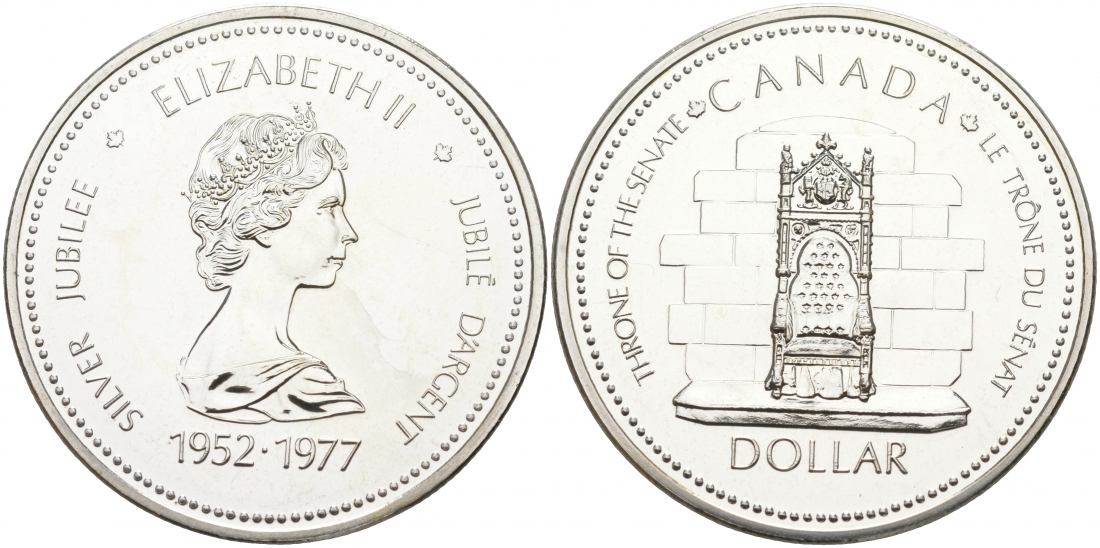 Канада 1 доллар 1977 25 лет вступлению на престол Королевы Елизаветы II KM 118 серебро UNC 1091-2-53