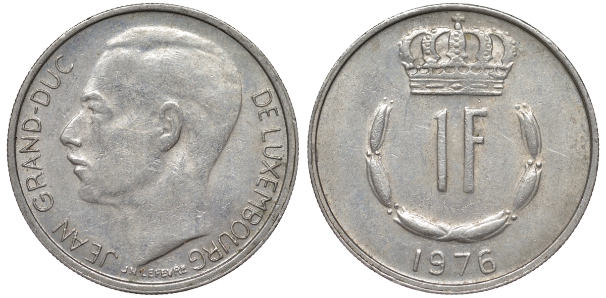 Люксембург 1 франк 1976 KM 55 медно-никель 4143-124