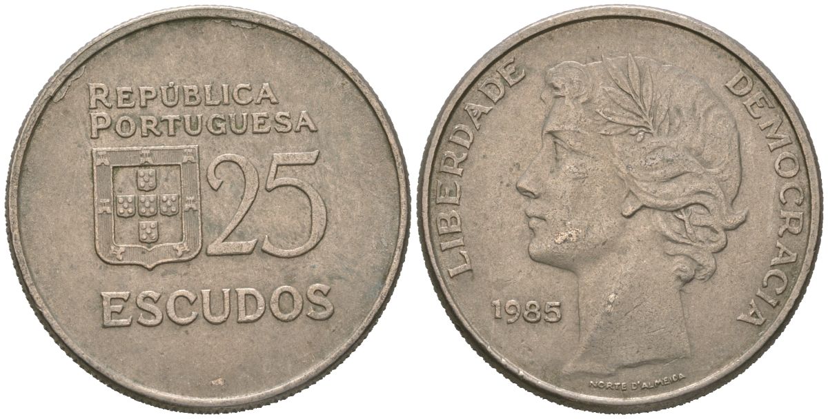 Португалия 25 эскудо 1985 KM 607a медно-никель 4619-716