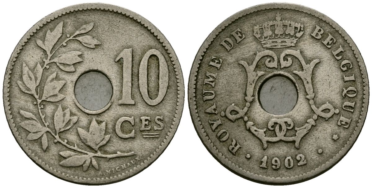 Бельгия 10 сантимов 1902 Belgique KM 48 медно-никель 4172-723