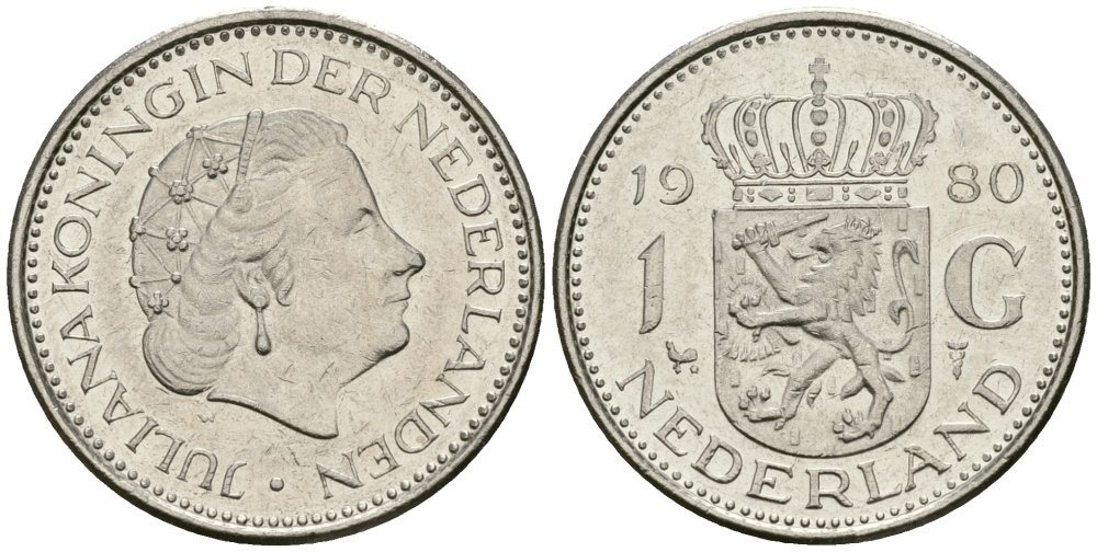 Нидерланды 1 гульден 1980 Юлиана (1948-1980) KM 184a никель 4579-553