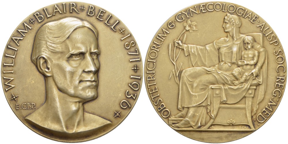 АНГЛИЯ МЕДАЛЬ 1950 ВИЛЬЯМ БЕЛЛ (1871-1936) БРИТАНСКИЙ ВРАЧ, ОСНОВАТЕЛЬ КОРОЛЕВСКОГО КОЛЛЕДЖА АКУШЕРОВ И ГИНЕКОЛОГОВ, ГУРТОВАЯ НАДПИСЬ : ПЕРВЫЙ ПРИЗ 1950 ГОДД ДЖОН МАРТИН МОНРО, ДИАМЕТР 51 ММ. серебро 00-00