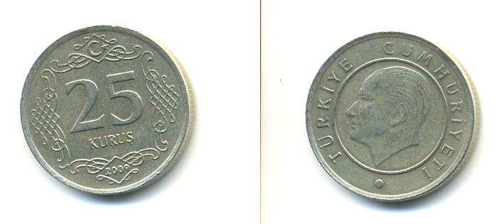 ТУРЦИЯ 25 КУРУШЕЙ 2009 KM 1242 медь никель цинк 3999-1234