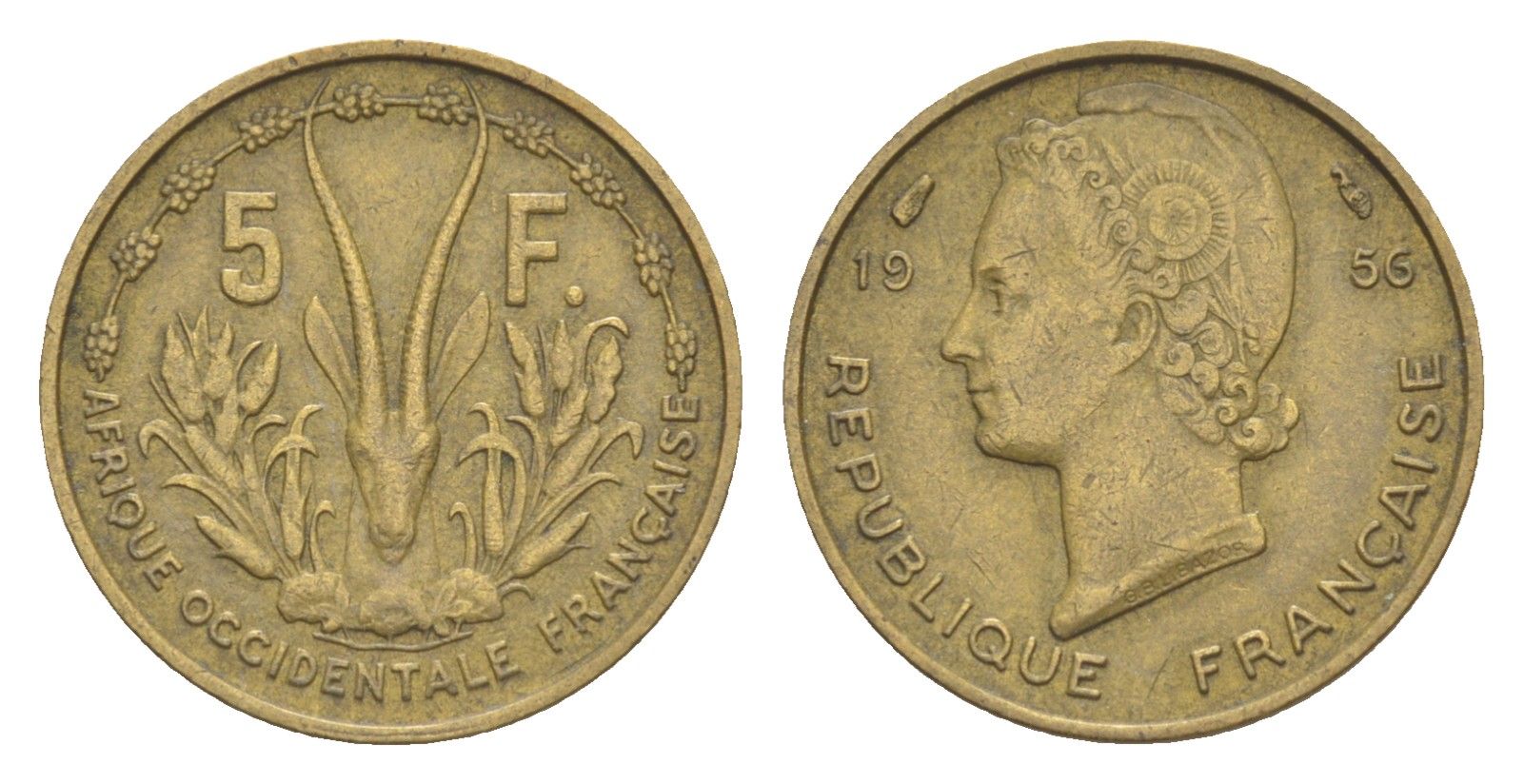 Французская Западная Африка 5 франков 1956 KM 5 медь алюминий 4617-753
