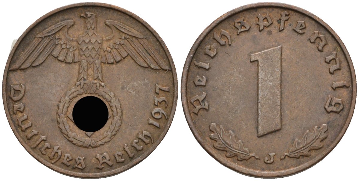 Германия 1 рейхспфенниг 1937 J KM 89, J 361 бронза 4136-1244