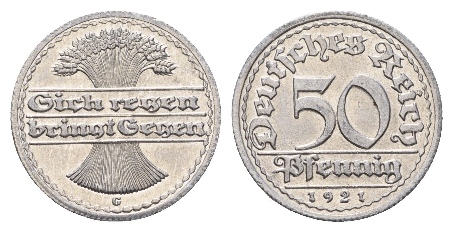 Германия 50 пфеннигов 1921 G KM 27, J. 301 алюминий UNC 3856-1123