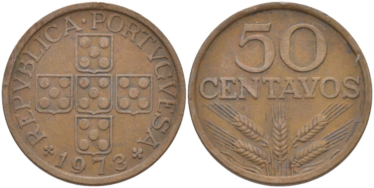 Португалия 50 сентаво 1973 KM 596 бронза 219-916