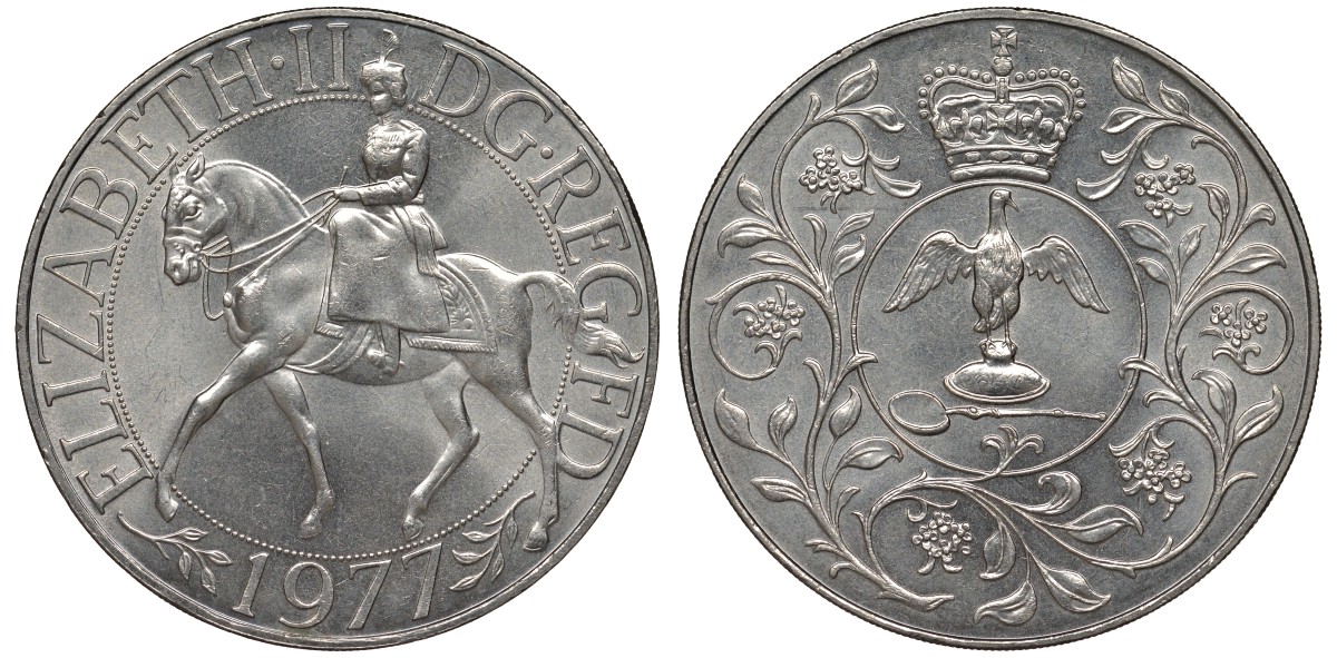 Великобритания 25 пенсов 1977 25 лет со дня коронации Елизаветы, Елизавета II (1952-2022) KM 894, Spink 4136 медно-никель UNC 4125-321