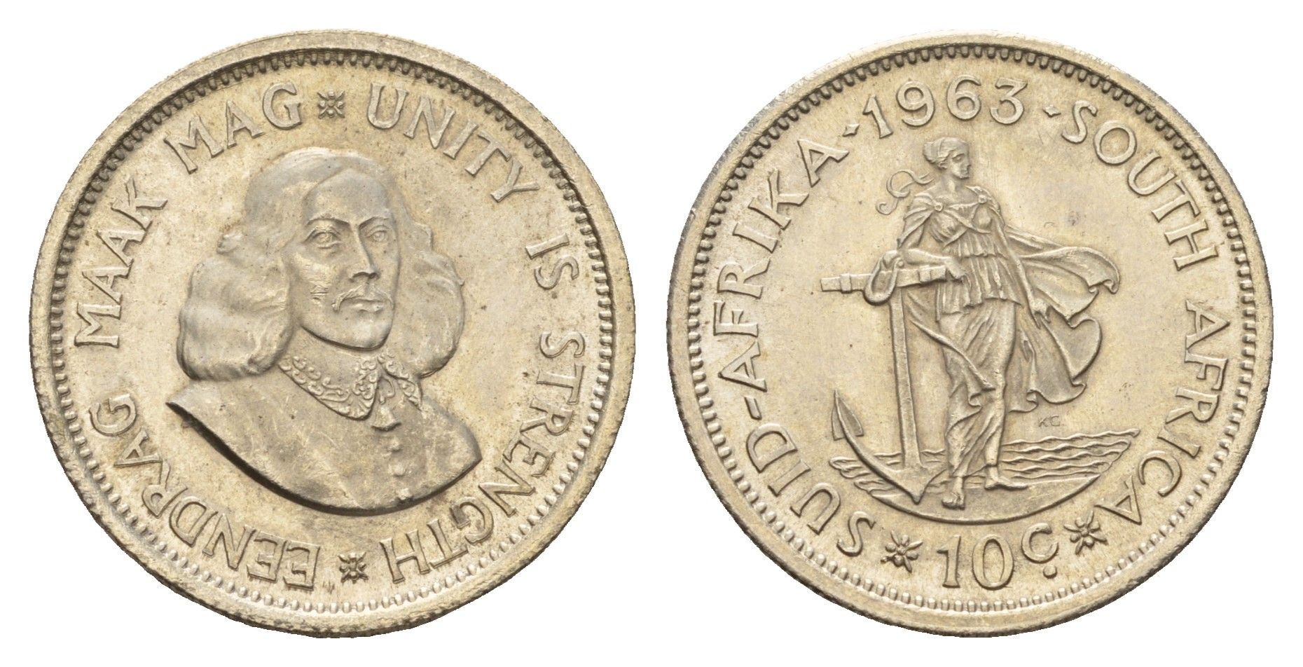 ЮАР 10 центов 1963 Ян ван Рибек KM 60 серебро aUNC 75-1733
