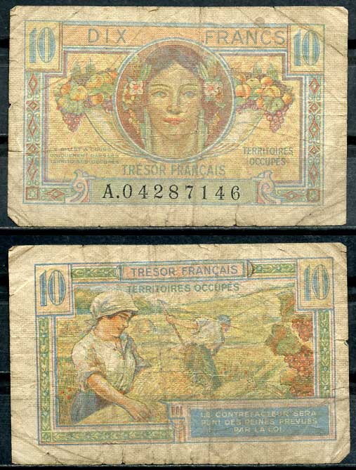Франция 10 франков ND (1947) казначейство вооруженных сил, уборка зерновых Pick М7а бумага 8614-24-2-2