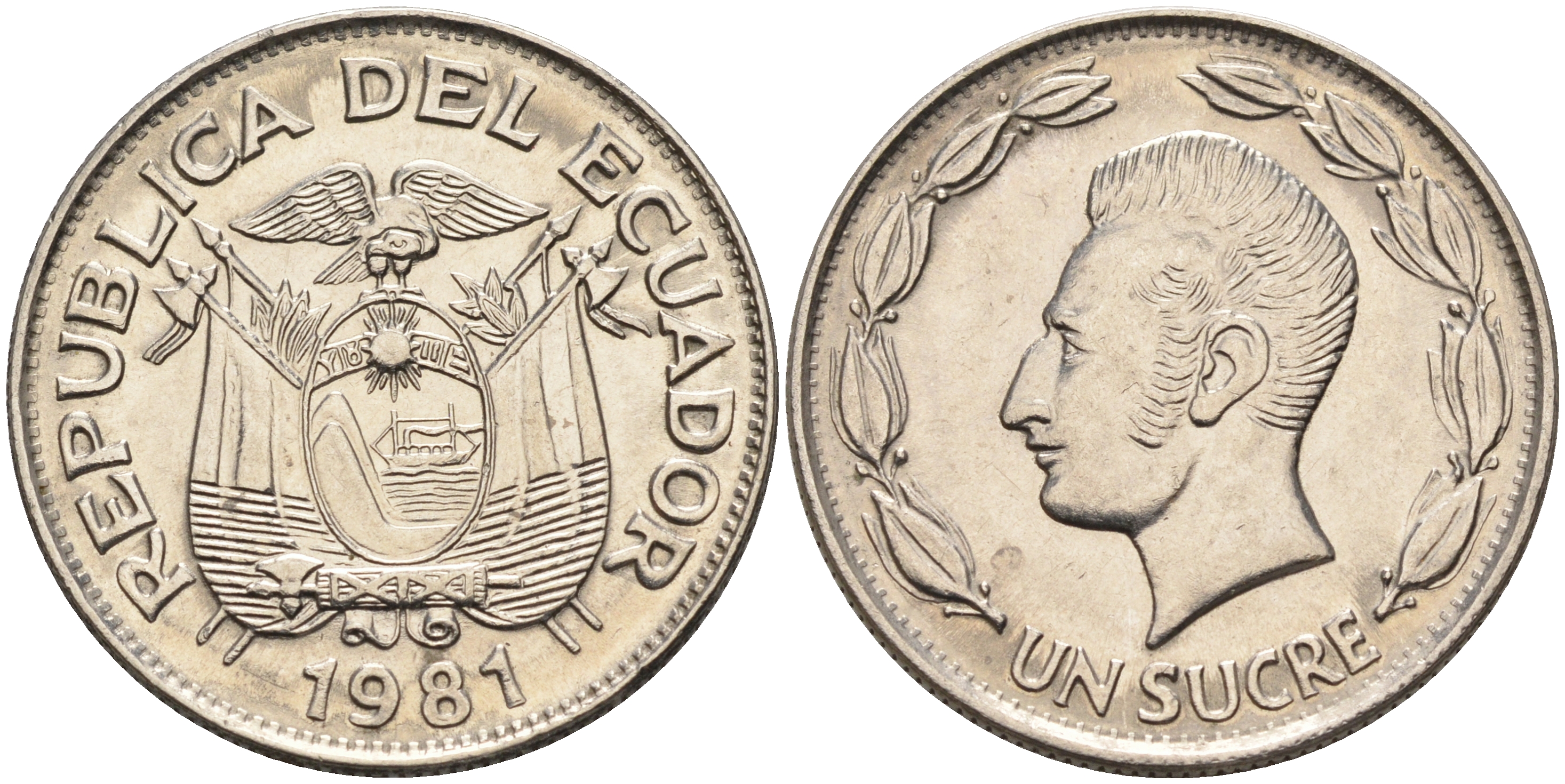 Эквадор 1 сукре 1981 Антонио Хосе Сукре KM 78b сталь плакированная никелем  UNC  4595-653