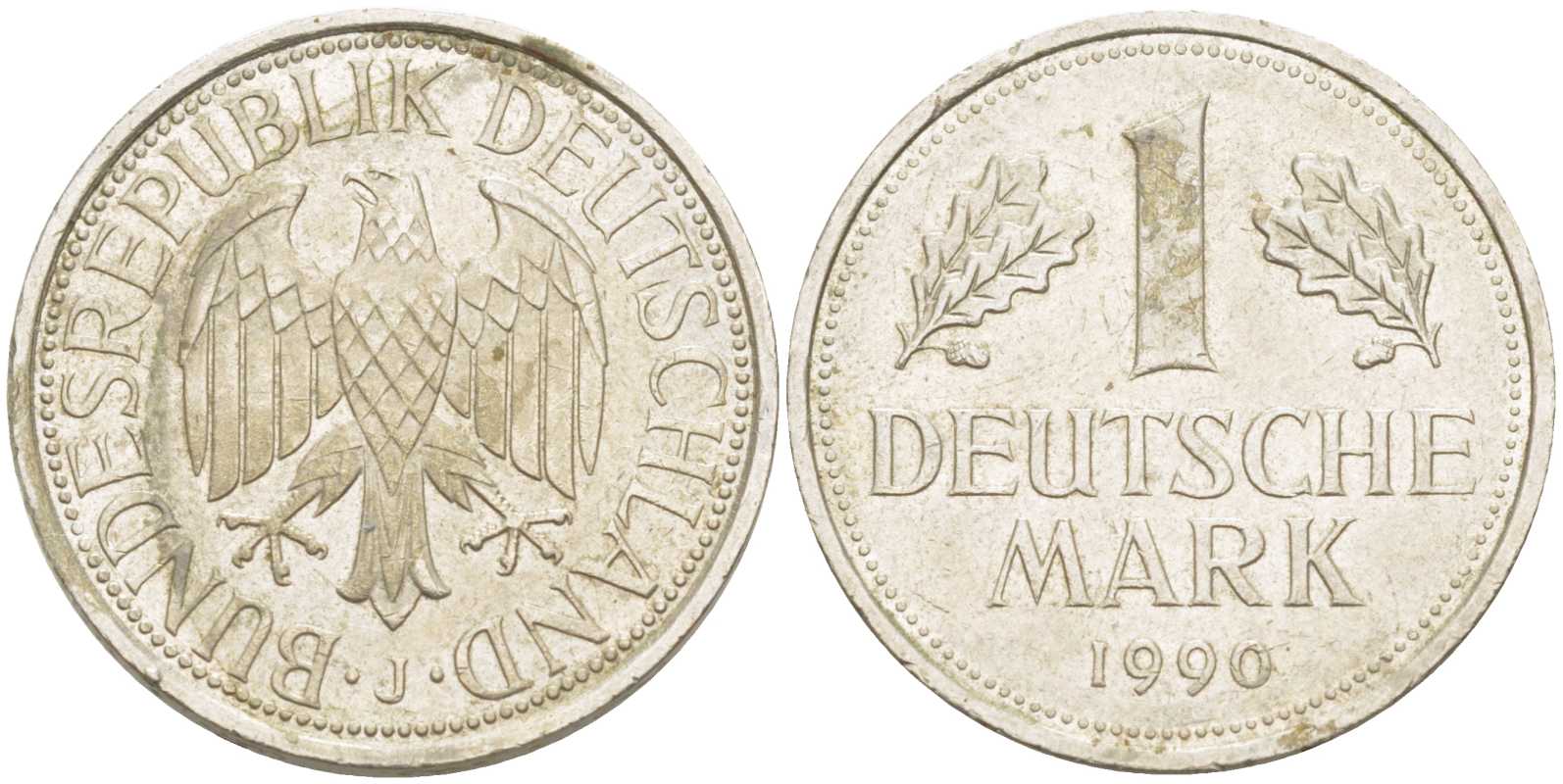 ФРГ 1 МАРКА 1990 J KM 110, J. 385 медно-никель 117-754