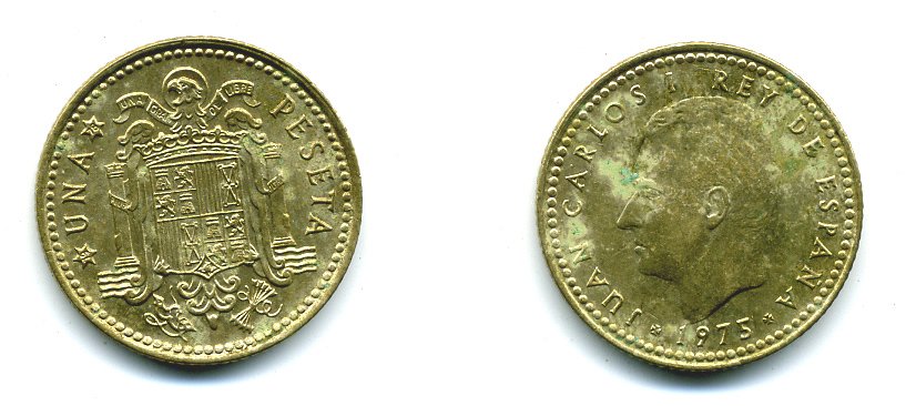 Испания 1 песета 1975 (78) Хуан Карлос I (1975-2014) KM 806 алюминиевая бронза 54-544