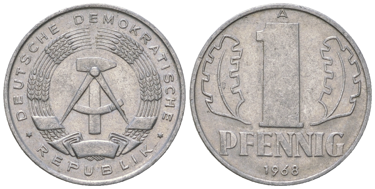 ГДР 1 пфенниг 1968 А КМ 8.1 алюминий 3458-318