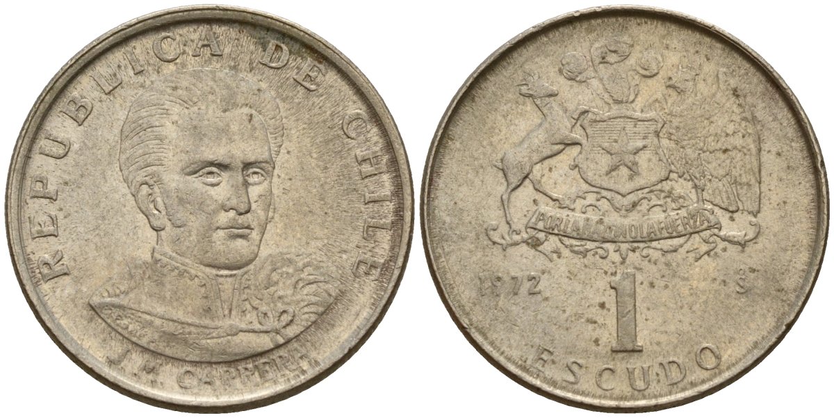 Чили 1 эскудо 1972 Хосе Мигель Каррера KM 197 медно-никель 4154-958